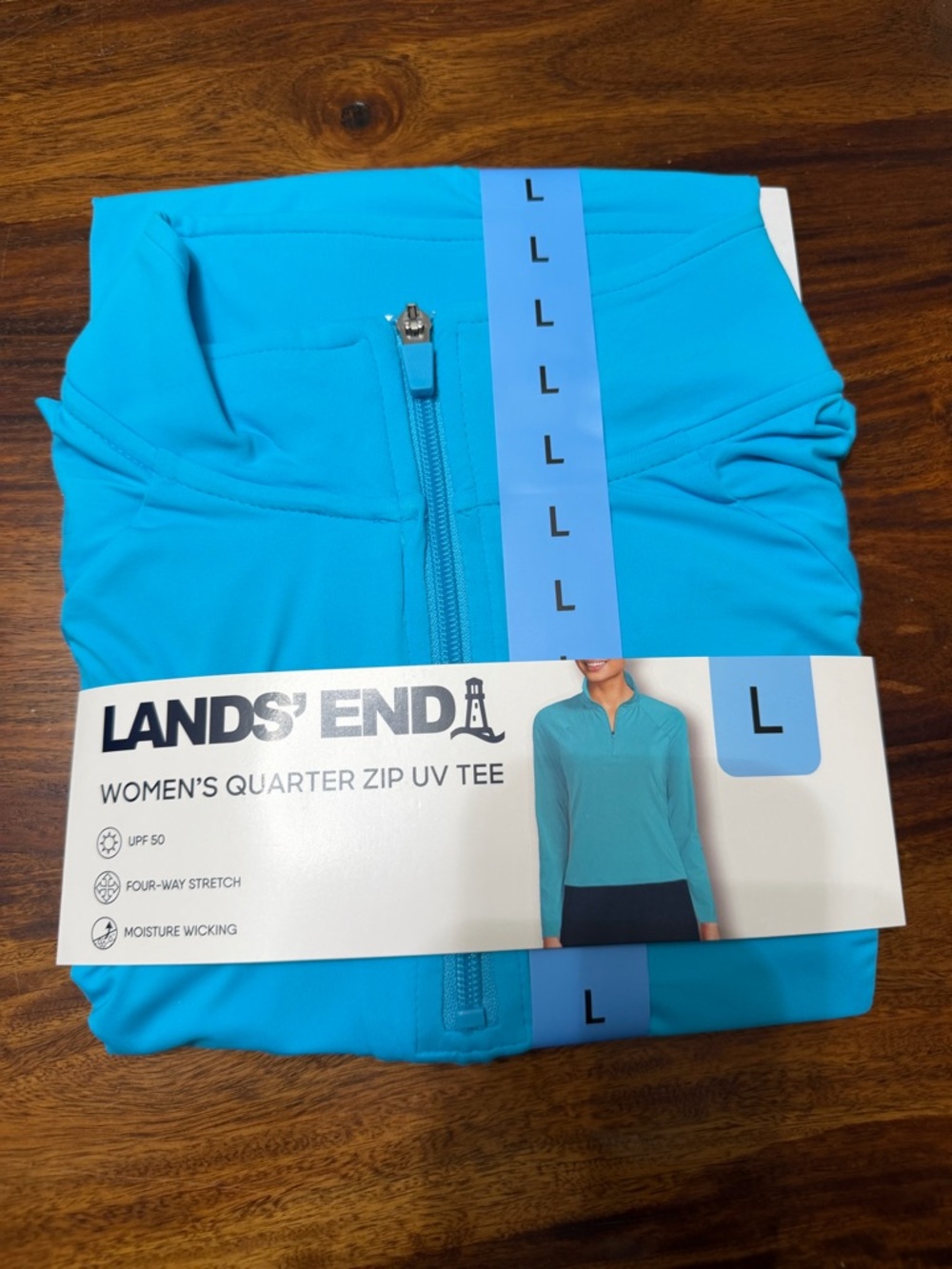 Lands' End L Women’s Quarter Zip UV Tee in Bright Turquoise